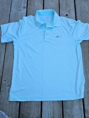 Greg Norman Attack Life Golf Polo Shirt Size L ~ Light Blue striped